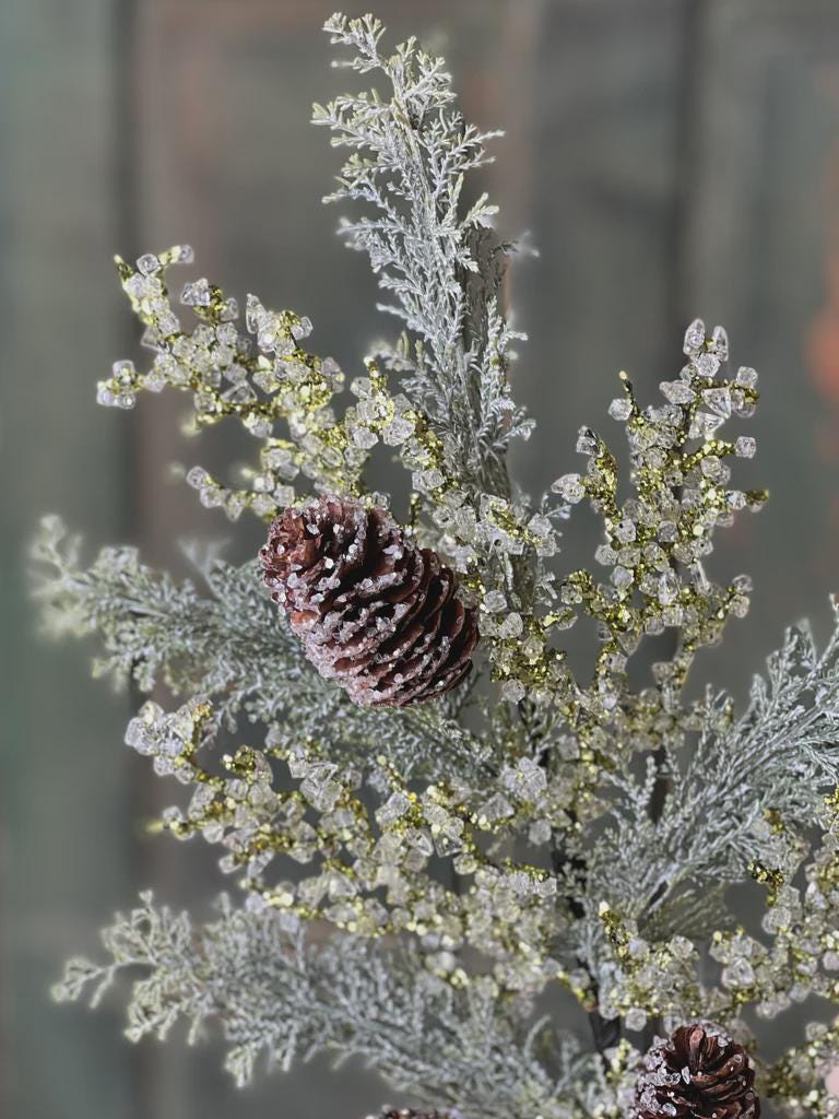 Peridot Gleam Cedar Spray 27.5 Inch | Gold Glitter Pine Spray | High Quality Christmas Greens | Winter Wreath Supplies | Winter Greens