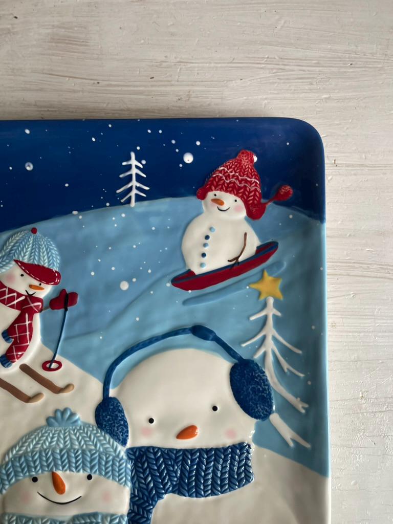 Vintage Let it Snow Snowman Platter | St Nicholas Square | Snowman Cookie Plate | Snowman Cookie Platter | Square Plate