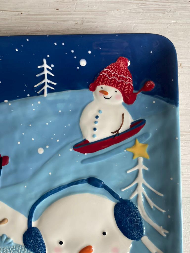 Vintage Let it Snow Snowman Platter | St Nicholas Square | Snowman Cookie Plate | Snowman Cookie Platter | Square Plate