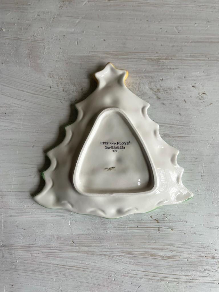 Fitz & Floyd Christmas Snowflake and Jake Tree Snack Plate | Vintage Christmas Kitchen | Holiday Entertaining | Christmas Cheese Plate