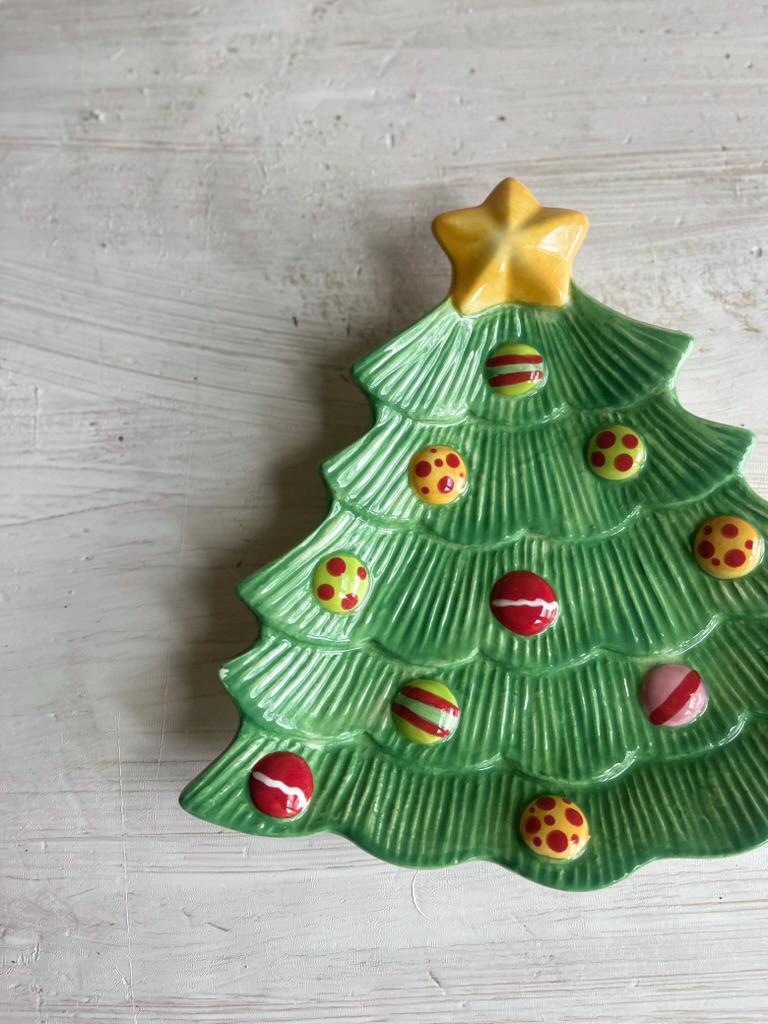 Fitz & Floyd Christmas Snowflake and Jake Tree Snack Plate | Vintage Christmas Kitchen | Holiday Entertaining | Christmas Cheese Plate