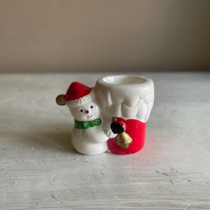 Vintage Snowman Tea Light Holder: Christmas Candleholder
