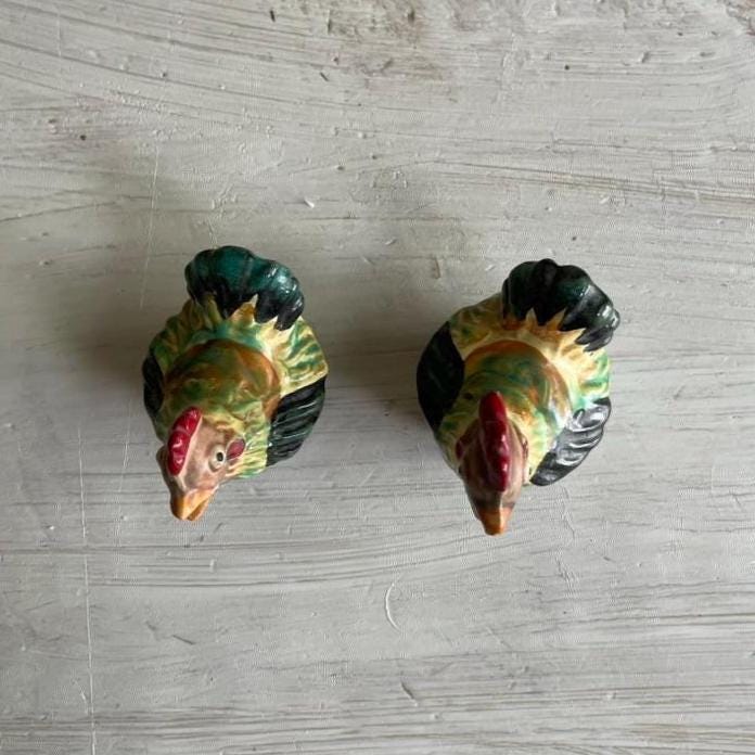 Vintage Rooster Salt & Pepper Shakers: Farmhouse Kitchen Decor