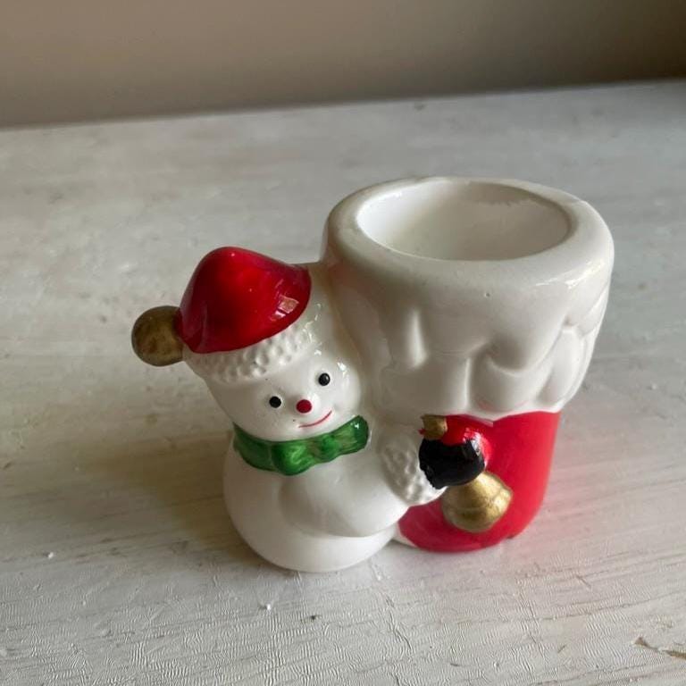 Vintage Snowman Tea Light Holder: Christmas Candleholder