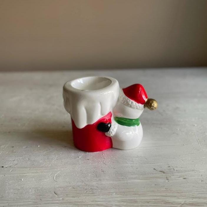 Vintage Snowman Tea Light Holder: Christmas Candleholder