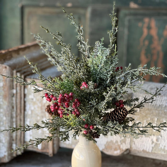 Snow Covered Cedar Berry Pick: Christmas Greens, Winter Wreath Supply