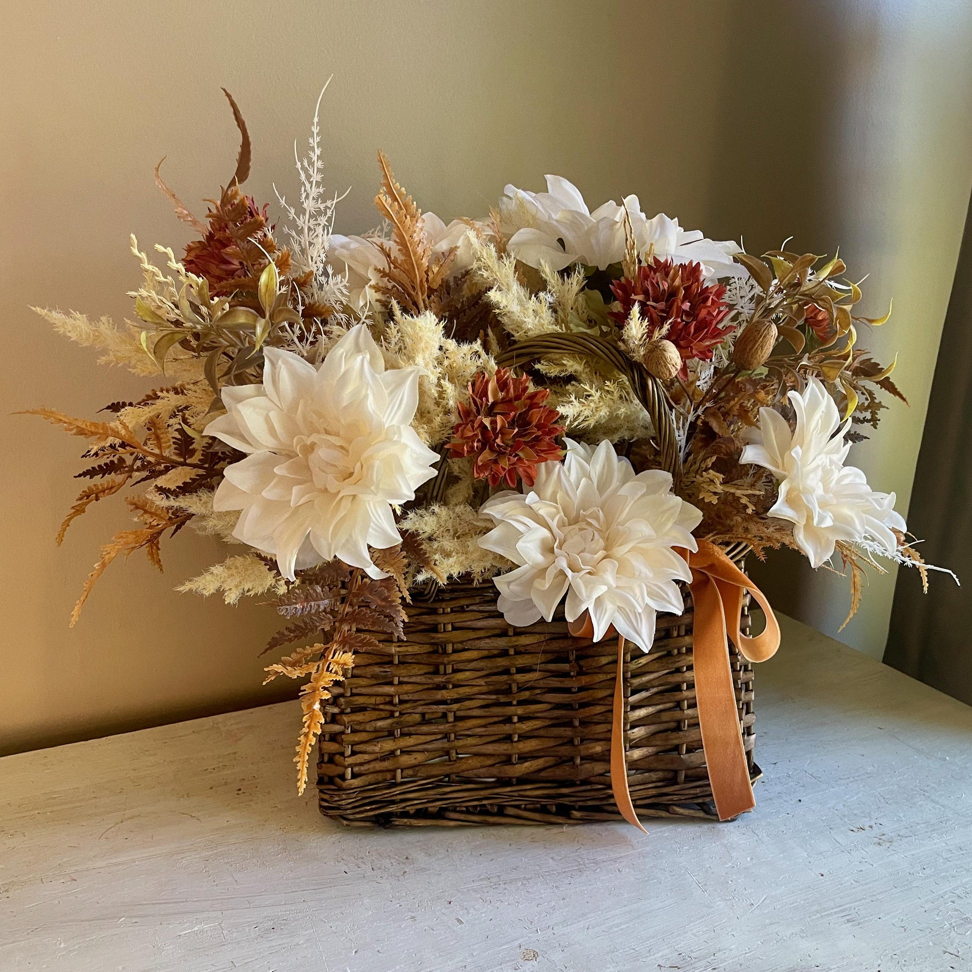 Fall Floral Basket - Autumn Floral Centerpiece: Thanksgiving Decor