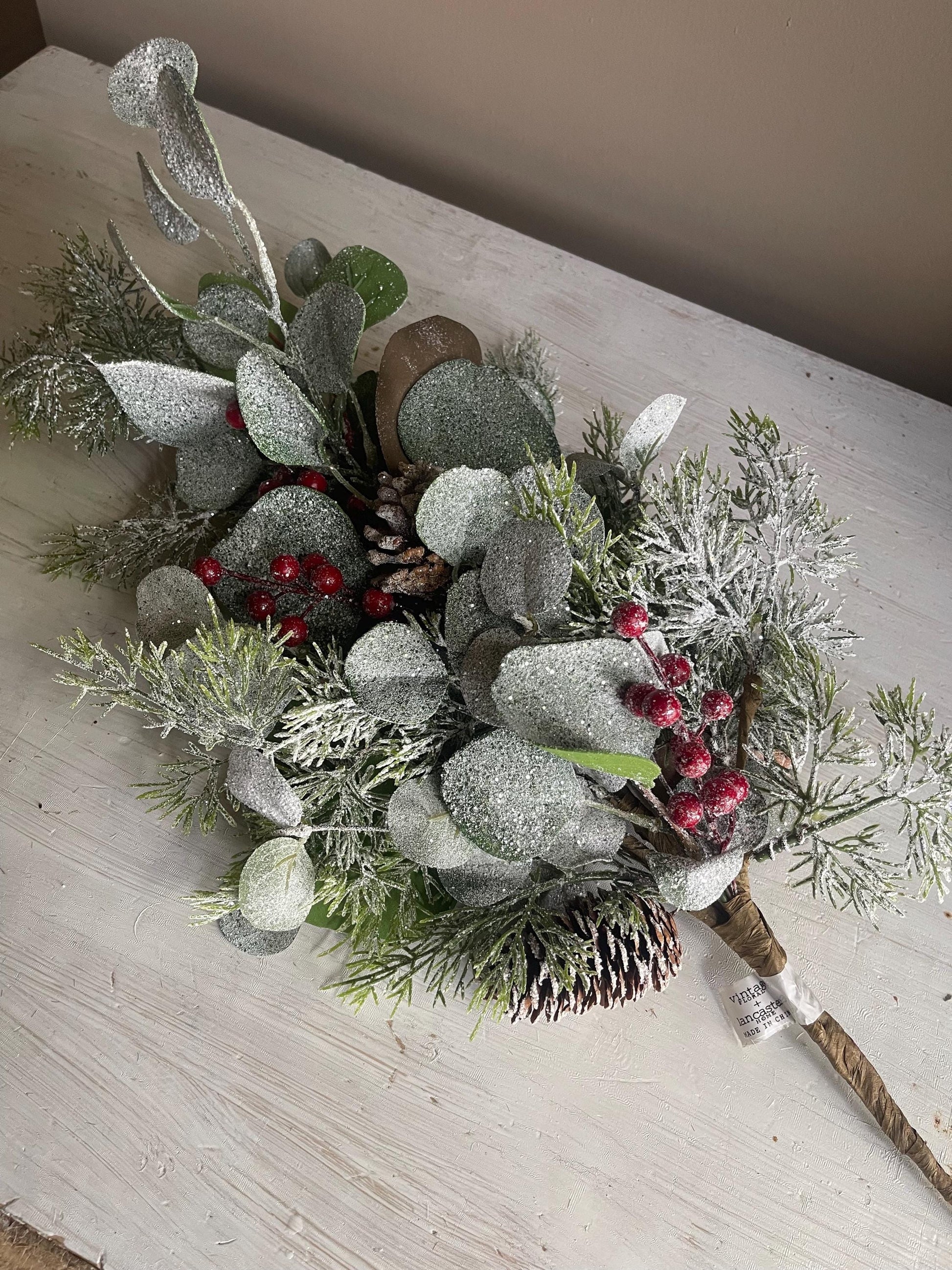 Christmas Greenery - Astoria Eucalyptus Bush with Pinecones & Berries - Christmas Floral