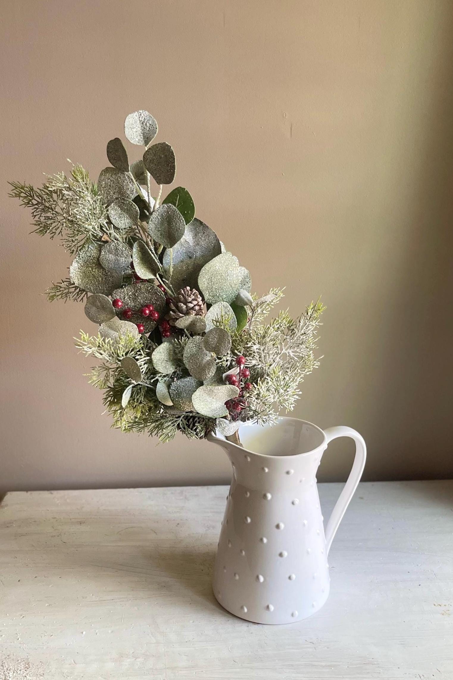 Christmas Greenery - Astoria Eucalyptus Bush with Pinecones & Berries - Christmas Floral