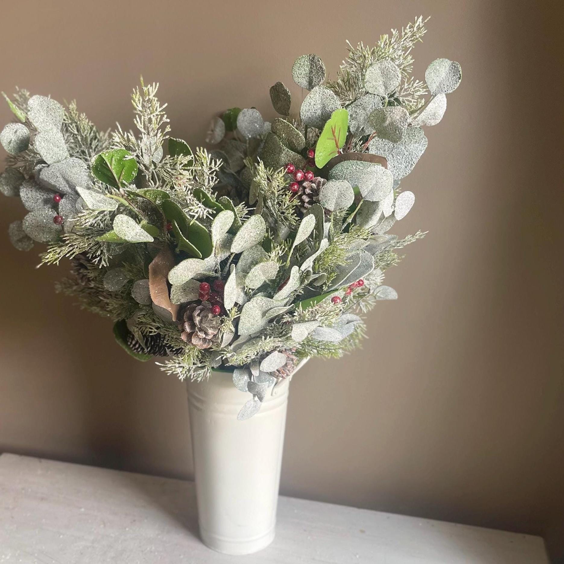 Christmas Greenery - Astoria Eucalyptus Bush with Pinecones & Berries - Christmas Floral