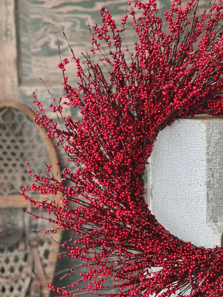 Faux Red Berry Wreath - 26 Inch Winter Wreath