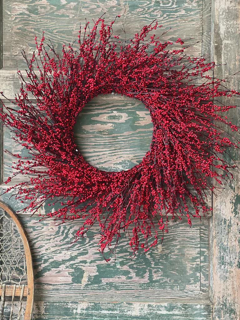 Faux Red Berry Wreath - 26 Inch Winter Wreath