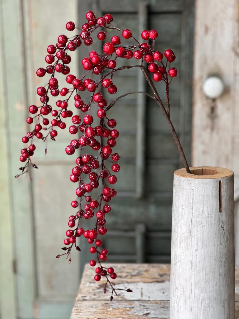 Faux Red Iced Weatherproof Hanging Berry - 18 Inch Outdoor Christmas Florals