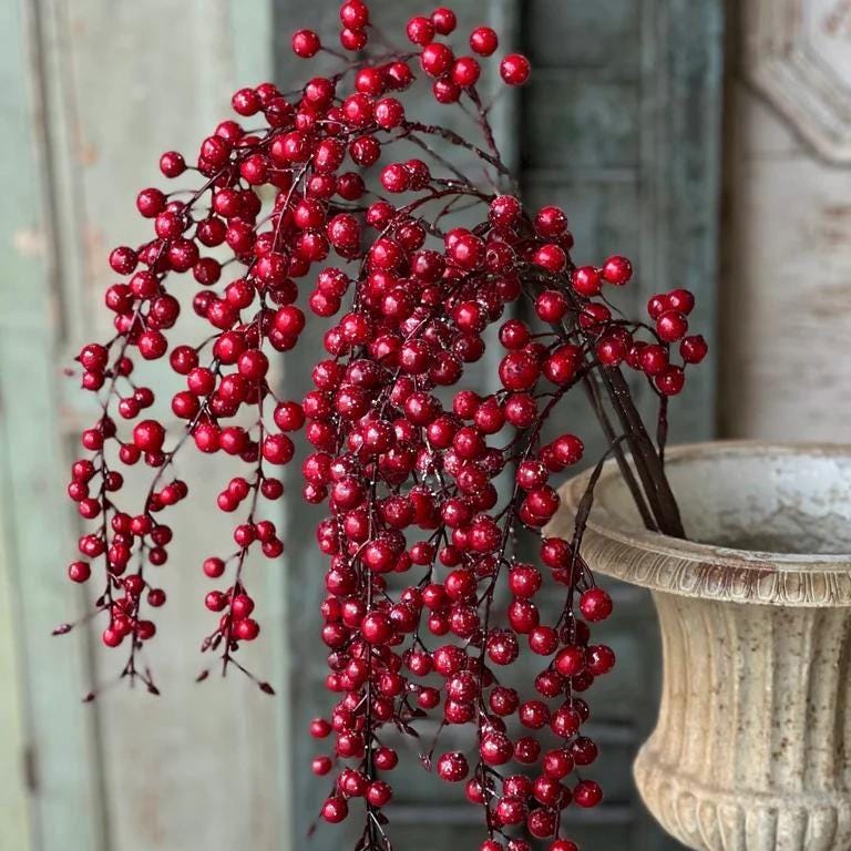 Faux Red Iced Weatherproof Hanging Berry - 18 Inch Outdoor Christmas Florals
