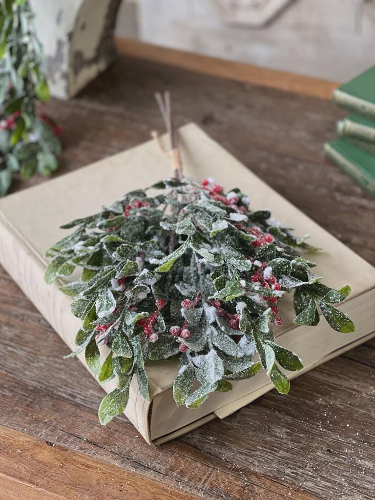 Snow Covered Holly and Berry 3 Stem Bundle: Christmas Vase Filler, 23-Inch Pick