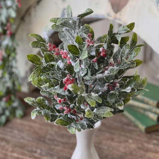 Snow Covered Holly and Berry 3 Stem Bundle: Christmas Vase Filler, 23-Inch Pick