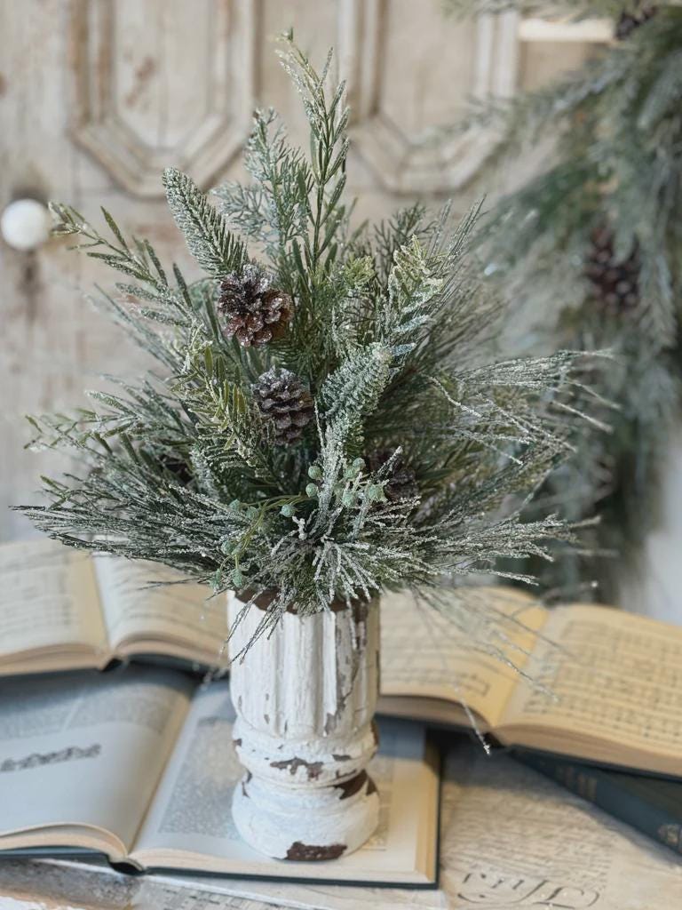 Snow Covered Pine Pick: Christmas Greens, Winter Wreath Supply