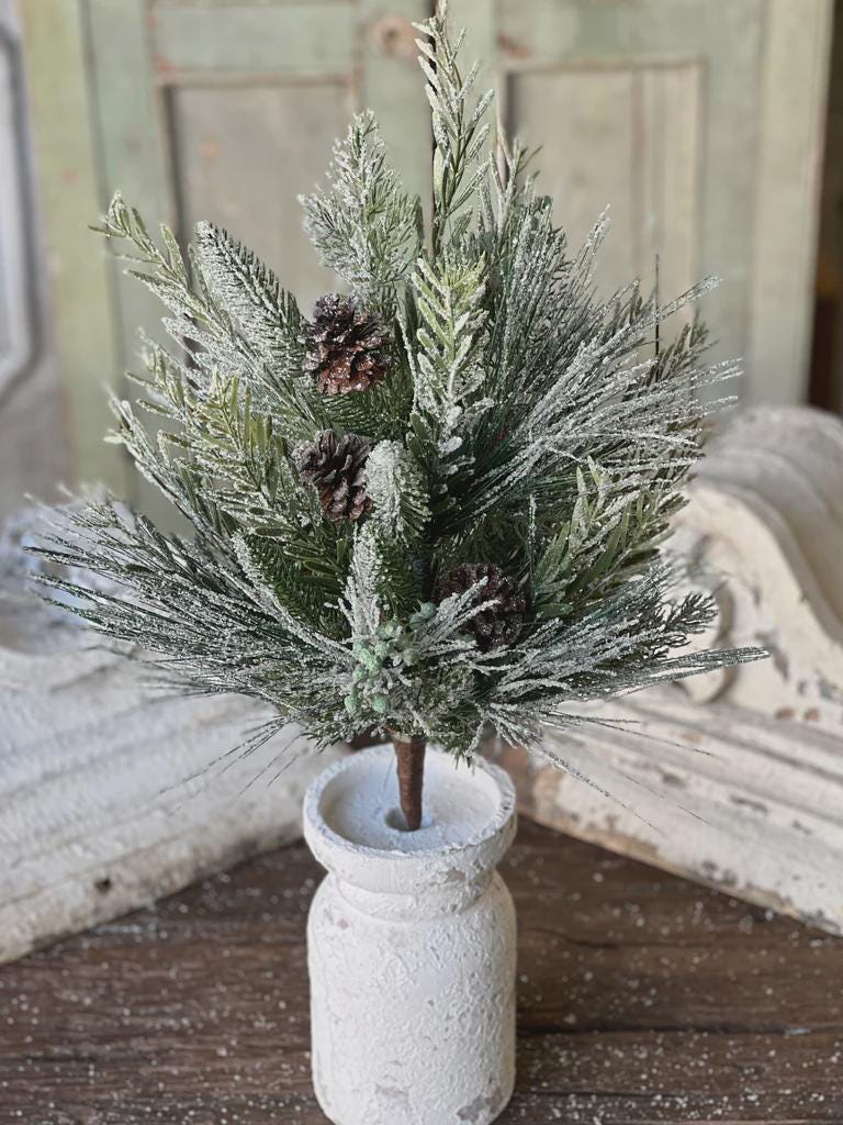 Snow Covered Pine Pick: Christmas Greens, Winter Wreath Supply