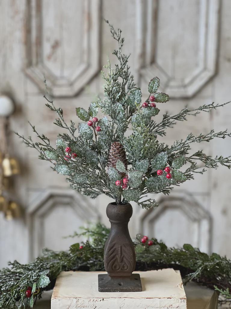 Snow Covered Pine Pick with Berries & Pinecone: High Quality Christmas Greenery