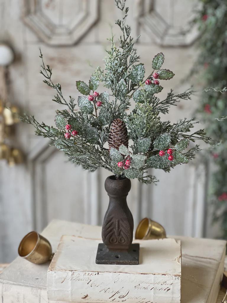 Snow Covered Pine Pick with Berries & Pinecone: High Quality Christmas Greenery