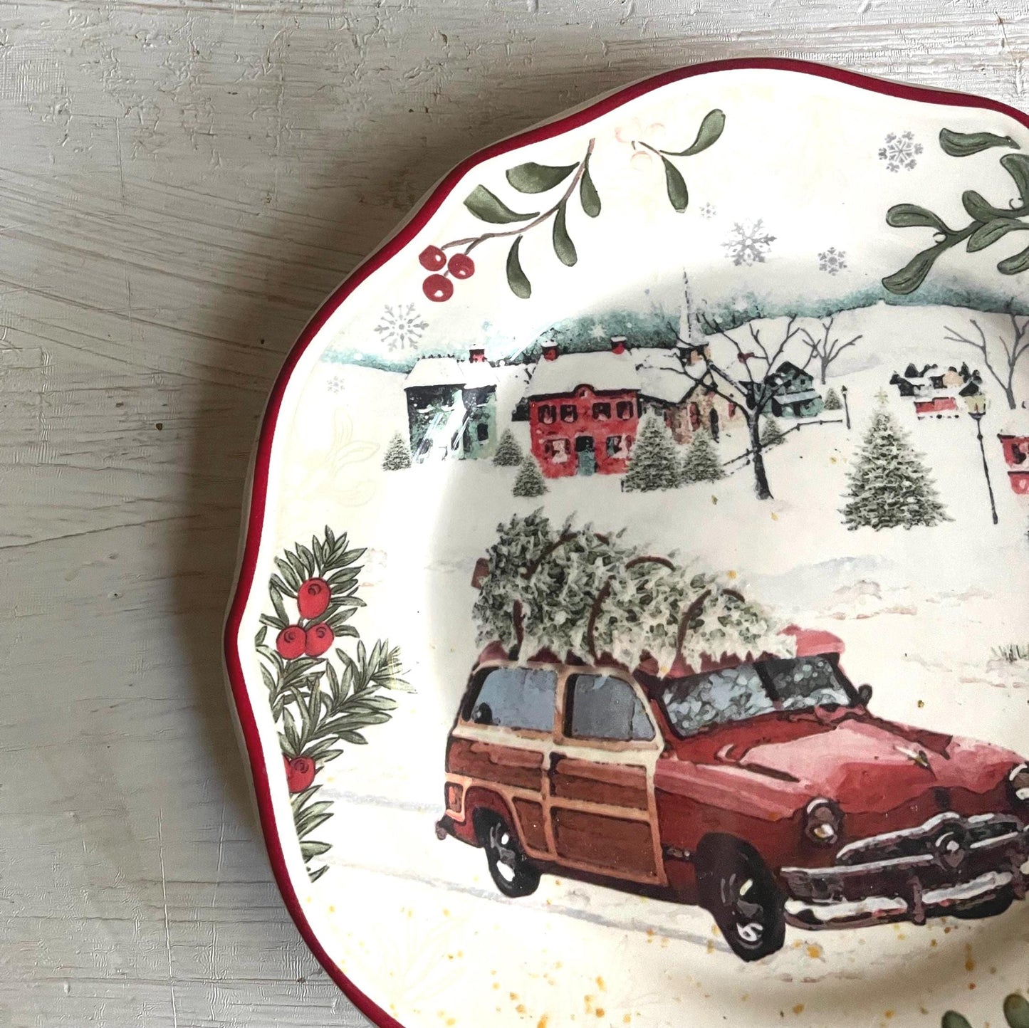 Better Homes & Gardens Heritage Christmas Plate | Vintage Wagon Salad Plate 8.75"