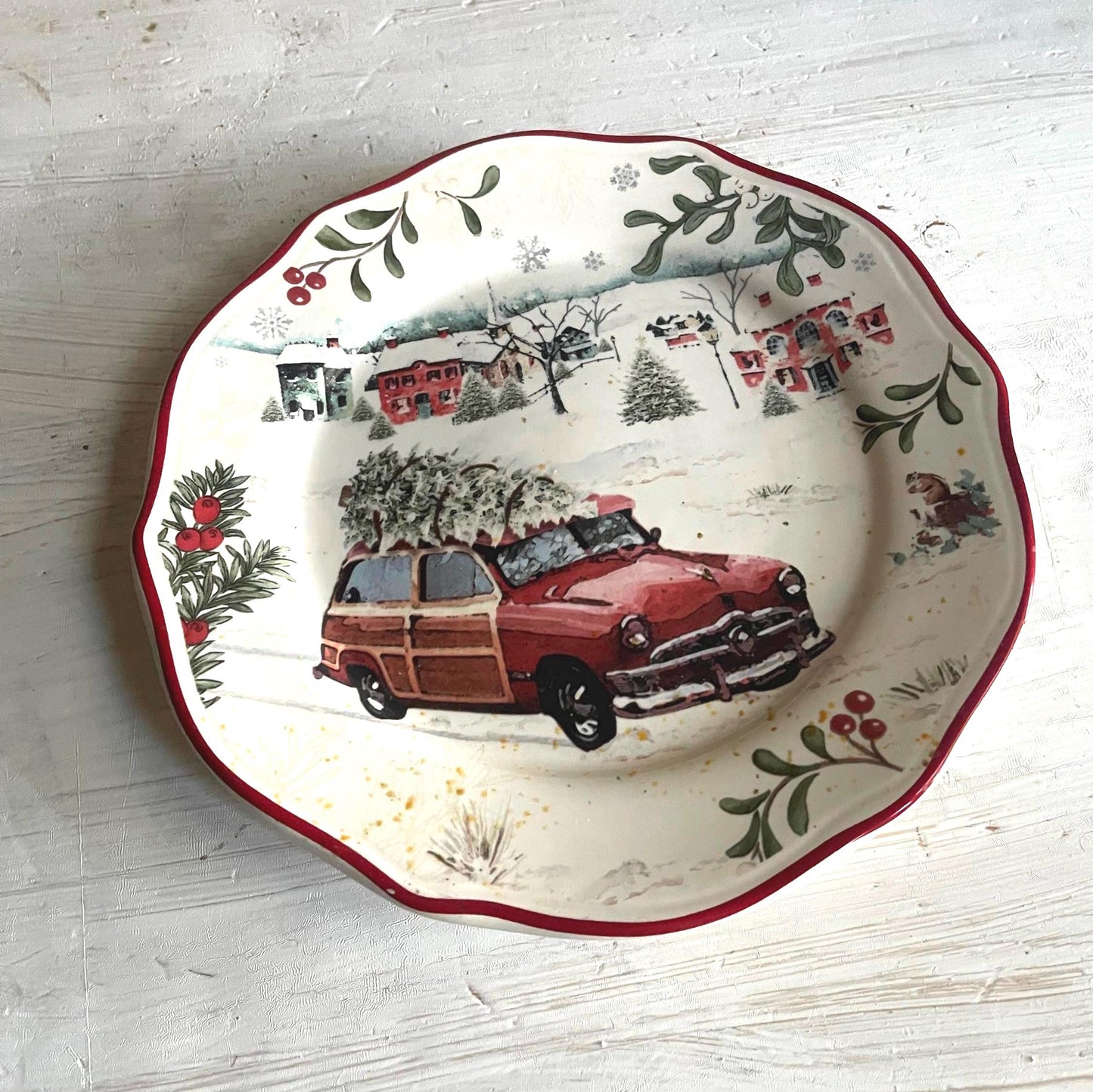 Better Homes & Gardens Heritage Christmas Plate | Vintage Wagon Salad Plate 8.75"