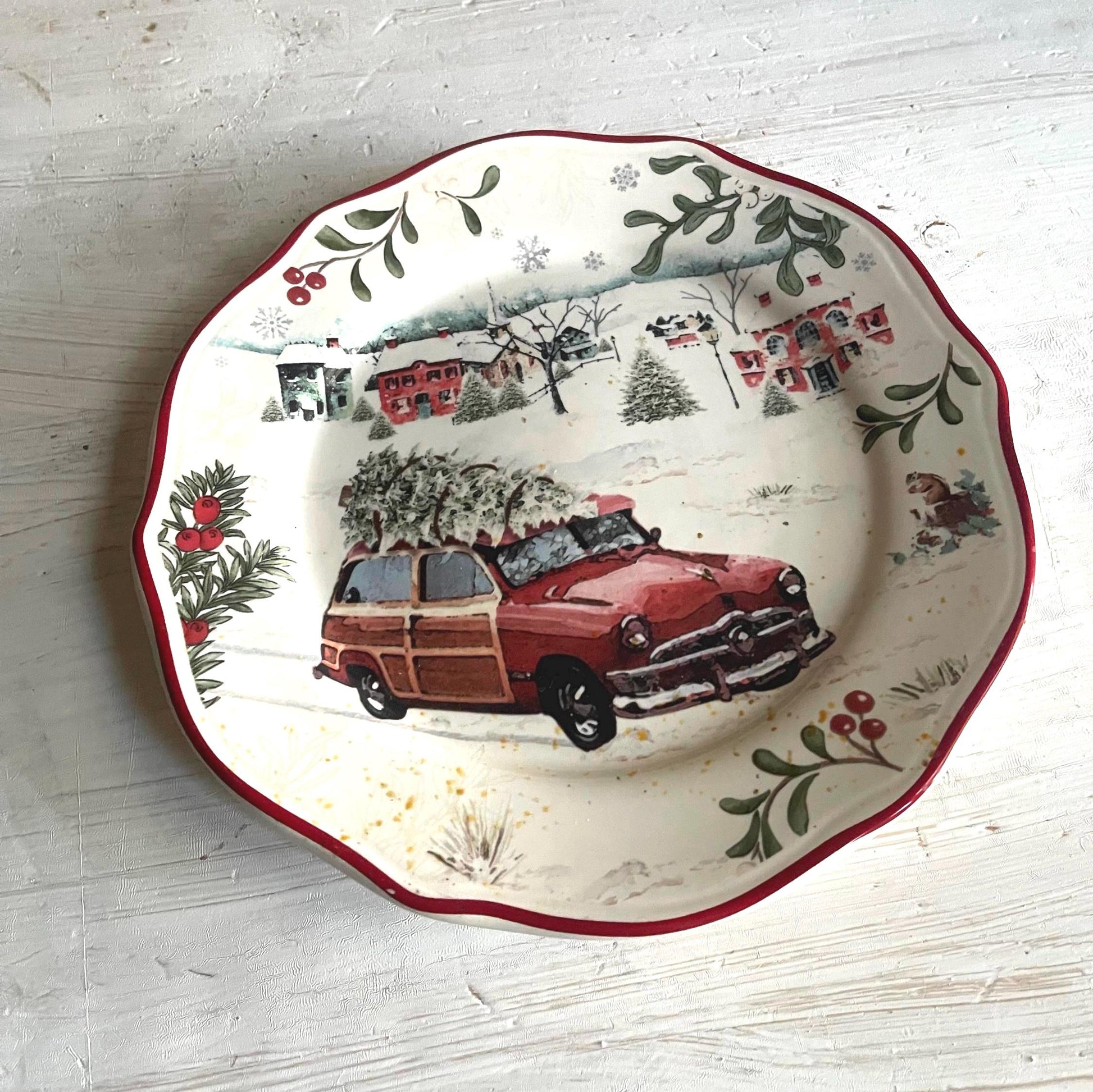 Better Homes & Gardens Heritage Christmas Plate | Vintage Wagon Salad Plate 8.75"