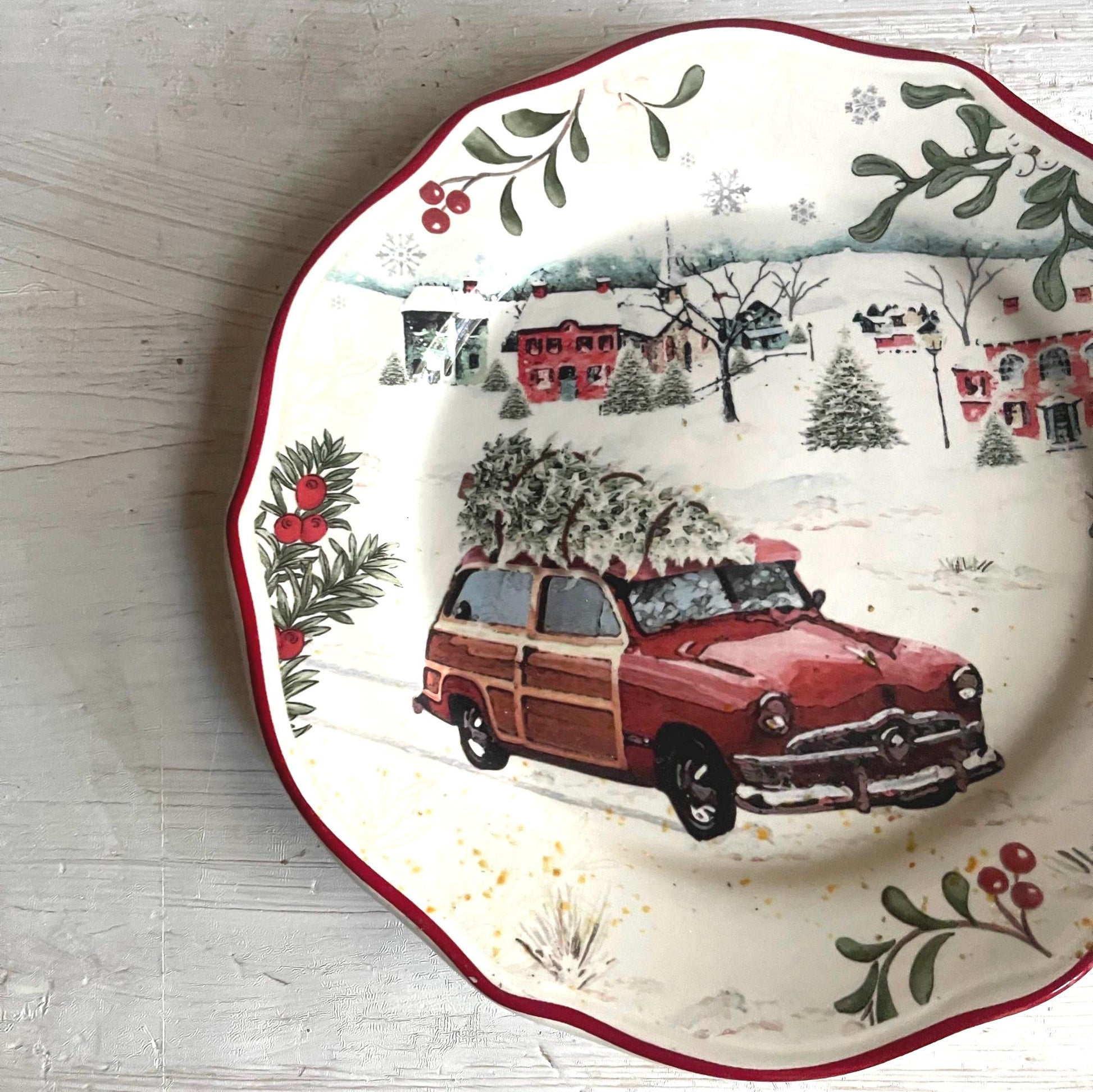 Better Homes & Gardens Heritage Christmas Plate | Vintage Wagon Salad Plate 8.75"