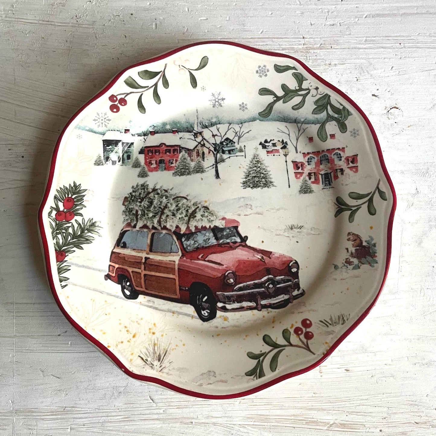 Better Homes & Gardens Heritage Christmas Plate | Vintage Wagon Salad Plate 8.75"