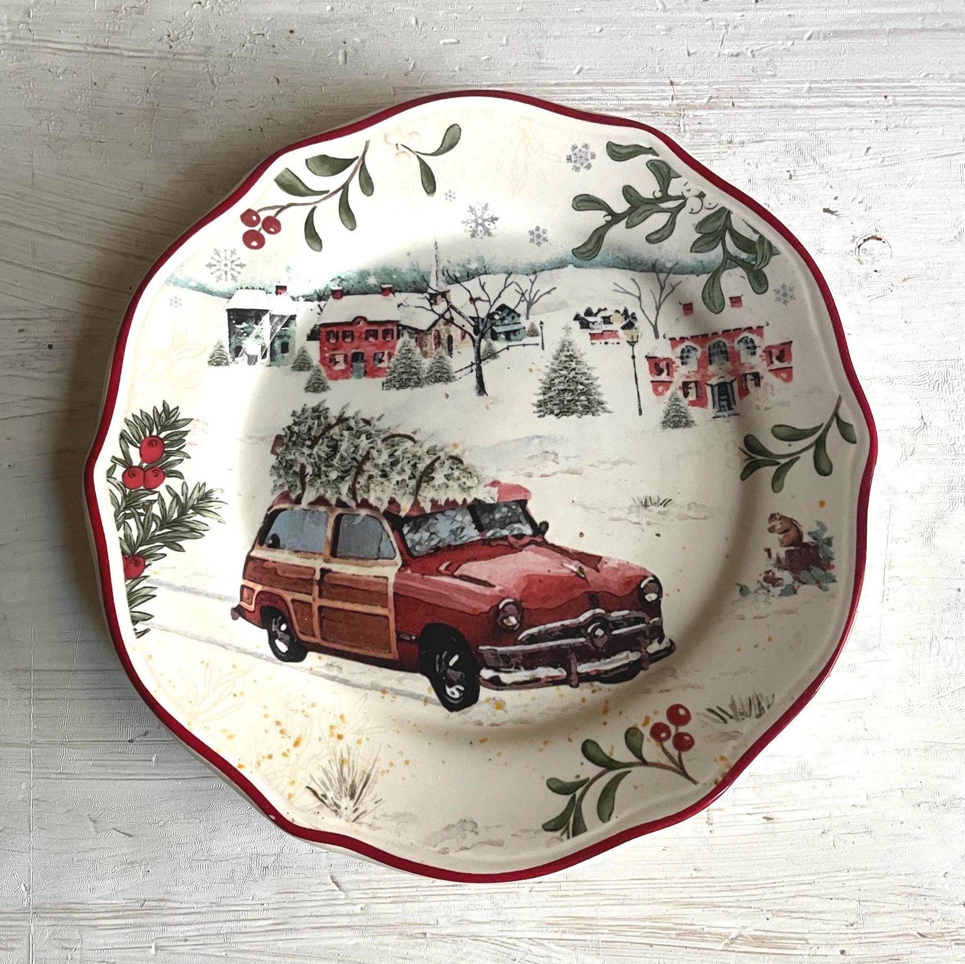 Better Homes & Gardens Heritage Christmas Plate | Vintage Wagon Salad Plate 8.75"
