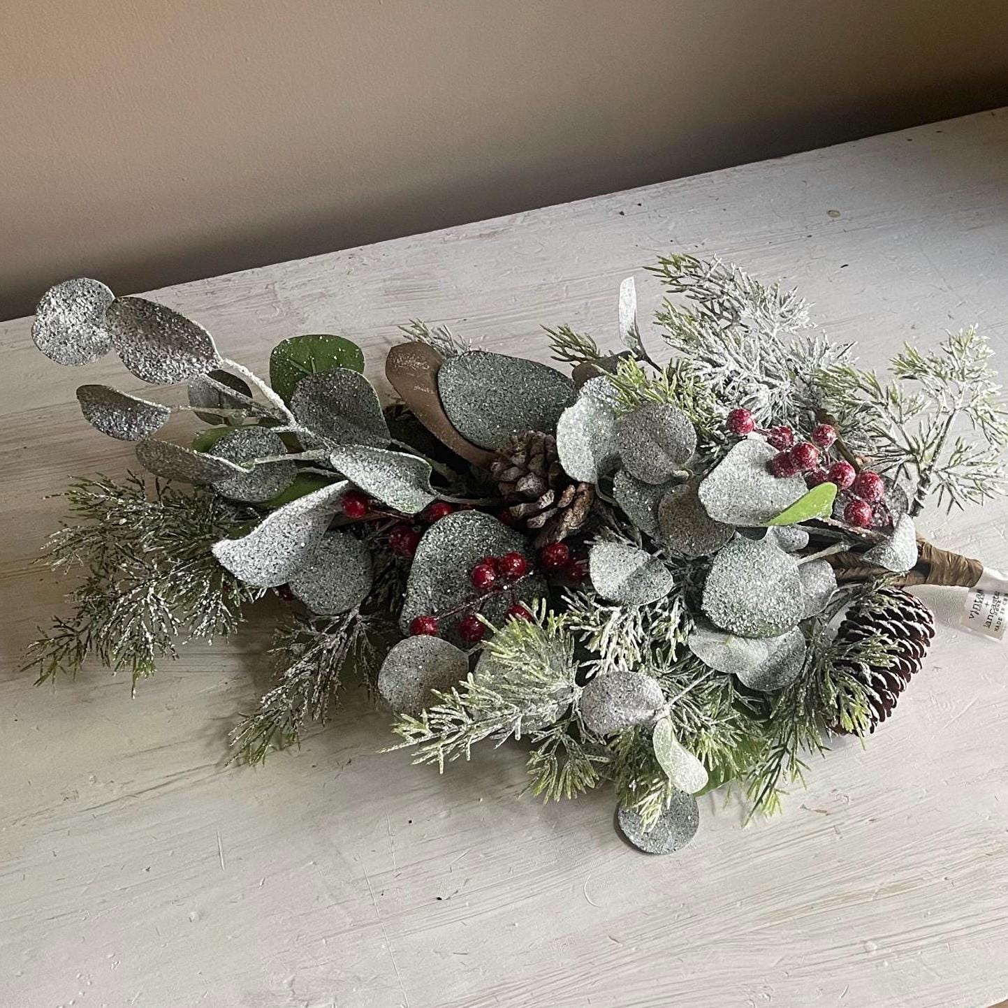 Christmas Greenery - Astoria Eucalyptus Bush with Pinecones & Berries - Christmas Floral