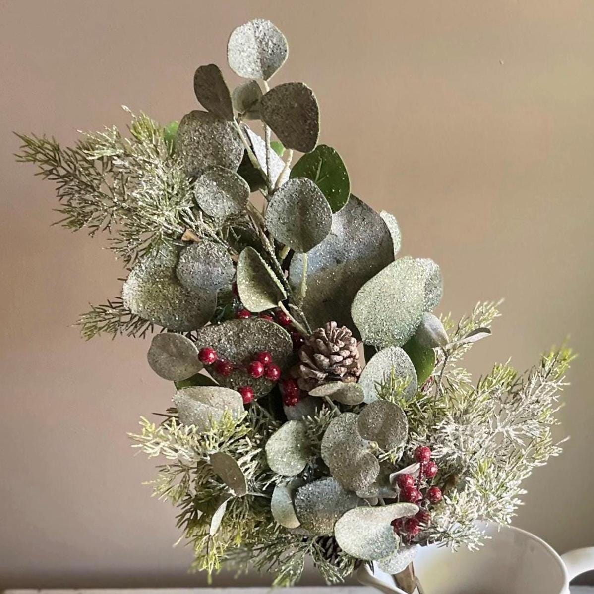 Christmas Greenery - Astoria Eucalyptus Bush with Pinecones & Berries - Christmas Floral