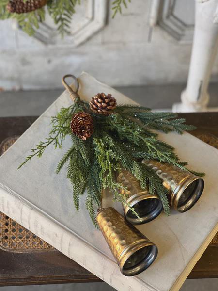 Christmas Greens Drop with Bells - 17.75 Inch Pine Swag