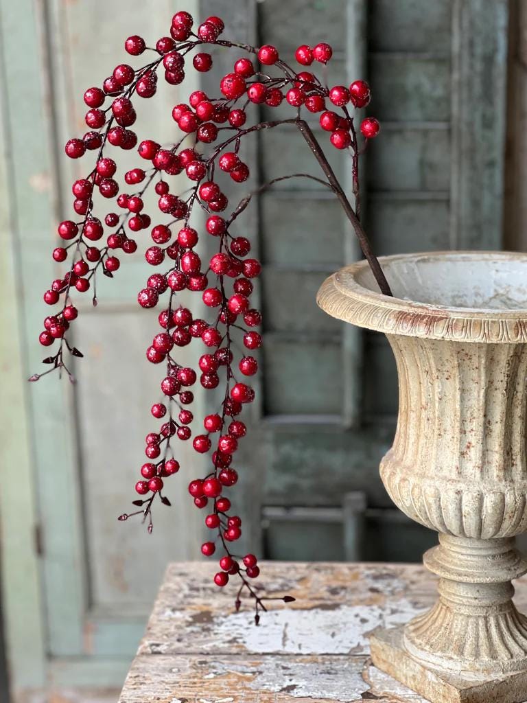 Faux Red Iced Weatherproof Hanging Berry - 18 Inch Outdoor Christmas Florals