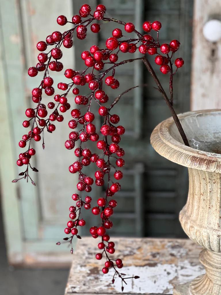 Faux Red Iced Weatherproof Hanging Berry - 18 Inch Outdoor Christmas Florals
