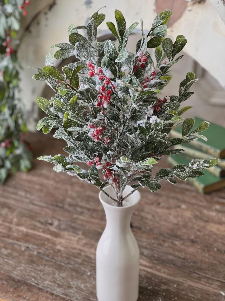 Snow Covered Holly and Berry 3 Stem Bundle: Christmas Vase Filler, 23-Inch Pick
