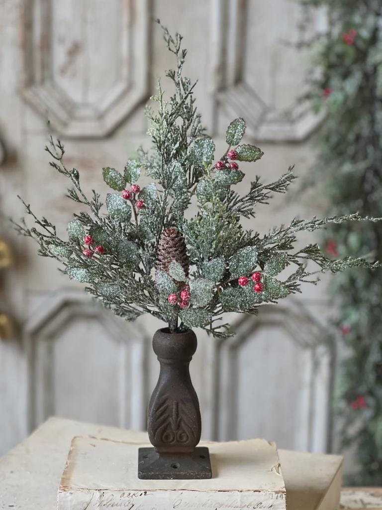 Snow Covered Pine Pick with Berries & Pinecone: High Quality Christmas Greenery