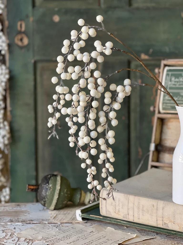 Faux Icy White Hanging Berry - 18 Inch Christmas Florals