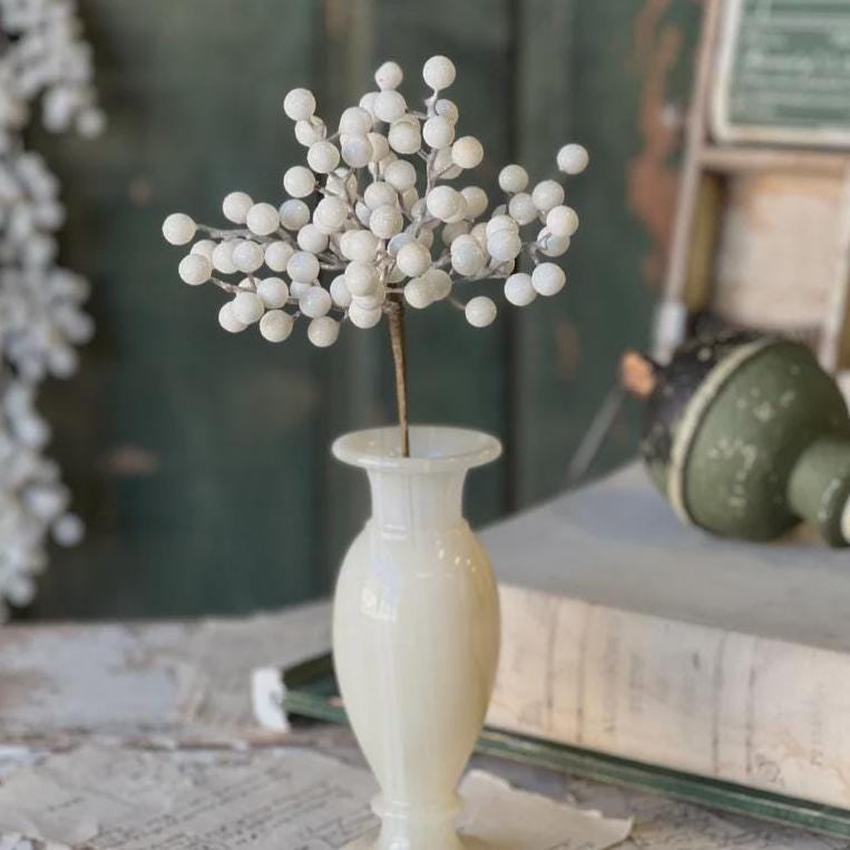 Faux Icy White Berry Pick - 12 Inch Christmas Florals