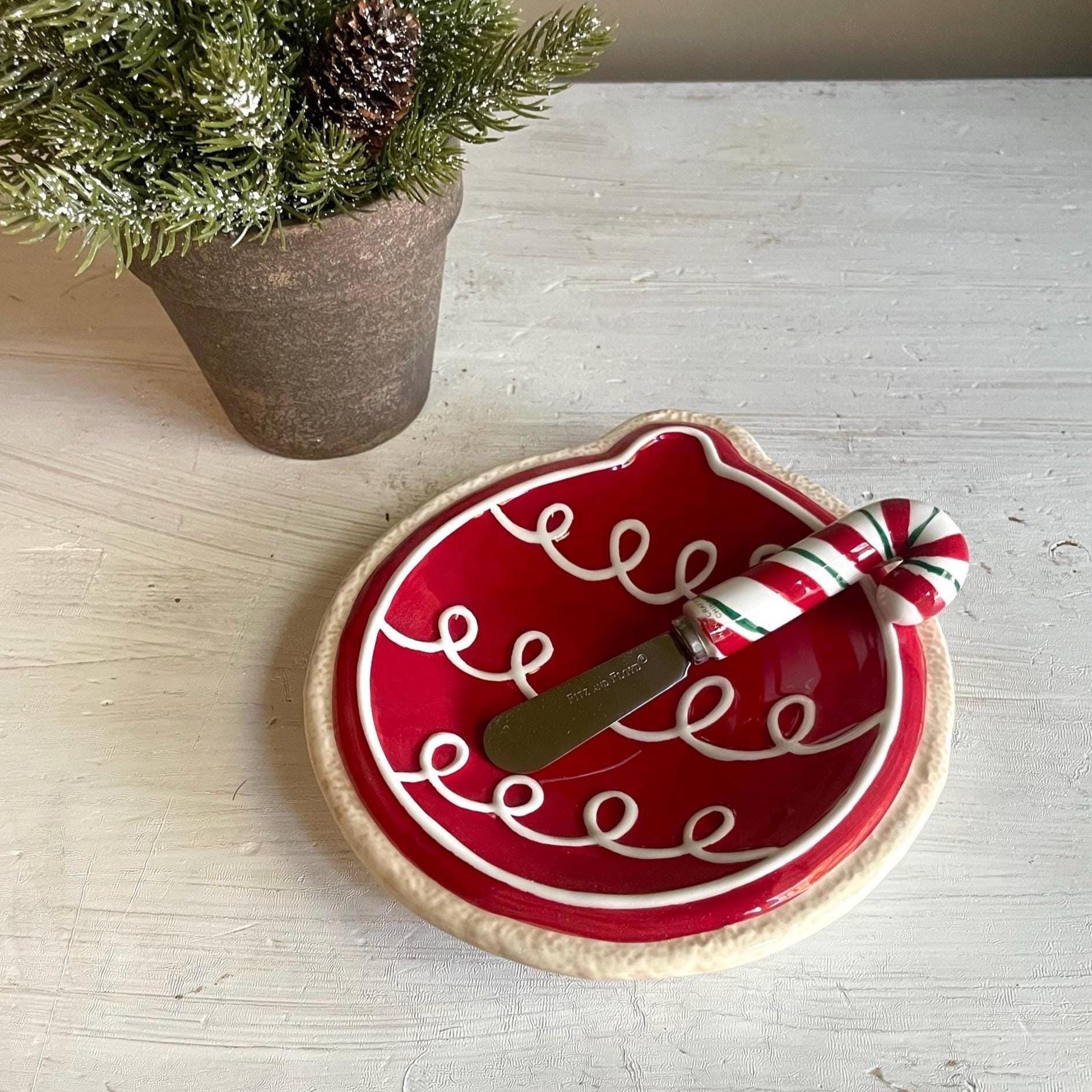 Fitz & Floyd Christmas Ornament Snack Plate with Spreader: Vintage Holiday Entertaining