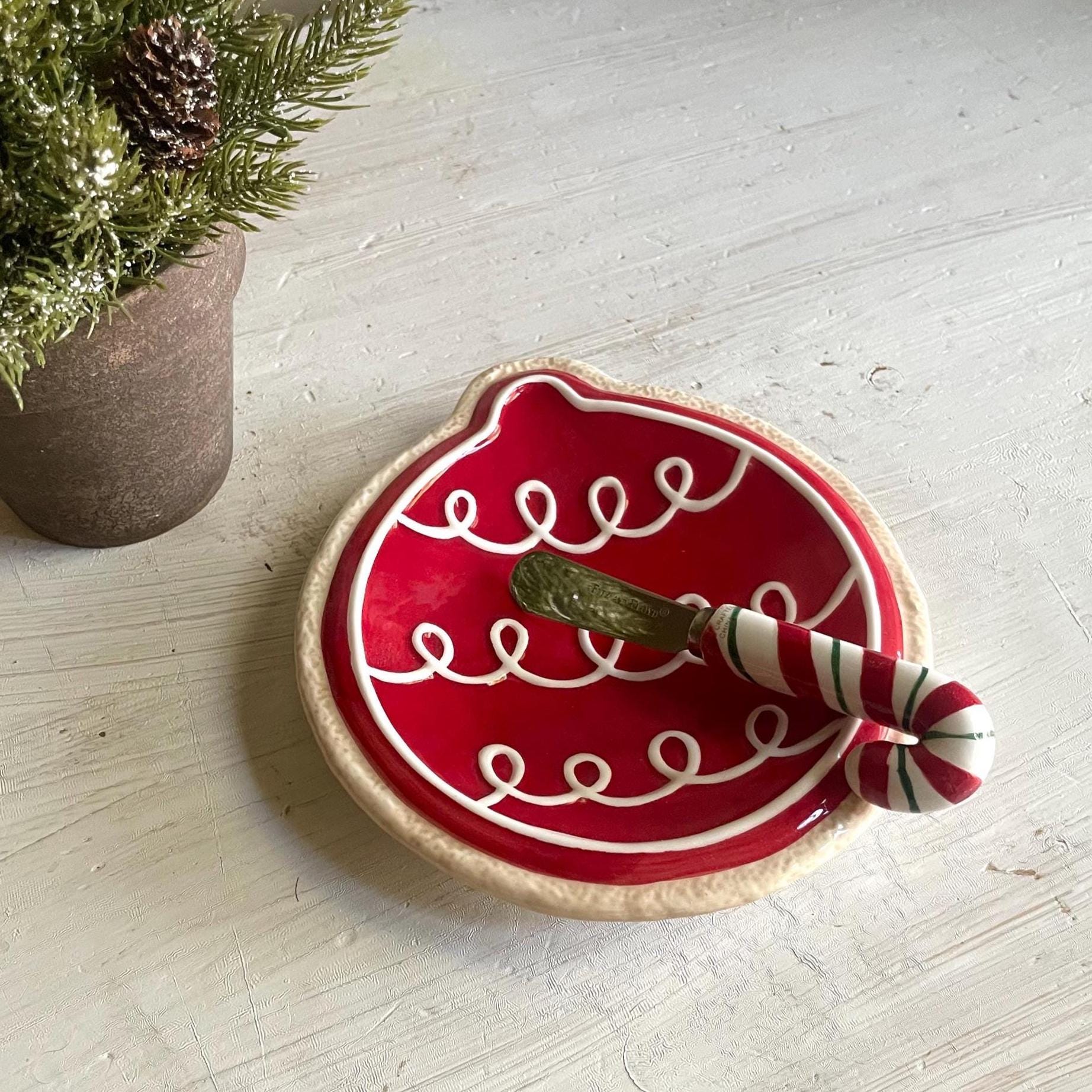 Fitz & Floyd Christmas Ornament Snack Plate with Spreader: Vintage Holiday Entertaining