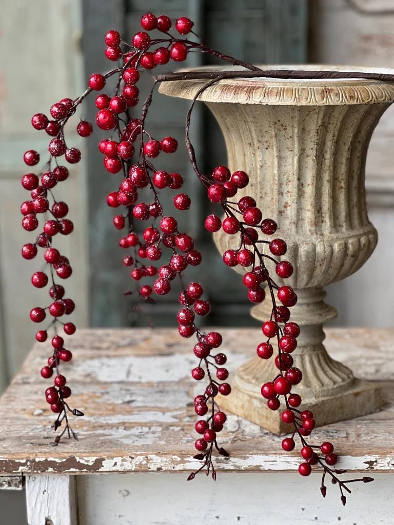Faux Red Iced Weatherproof Hanging Berry - 18 Inch Outdoor Christmas Florals