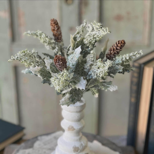 Snow Covered Pine & Holly Pick: 12-inch Christmas Greenery