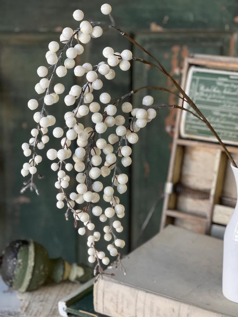 Faux Icy White Hanging Berry - 18 Inch Christmas Florals