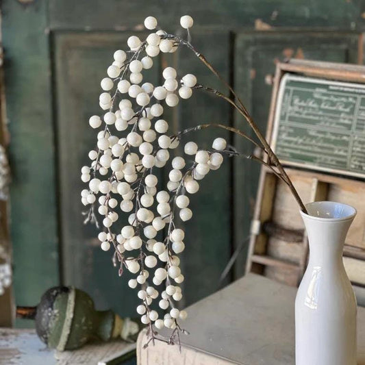 Faux Icy White Hanging Berry - 35 Inch Spray