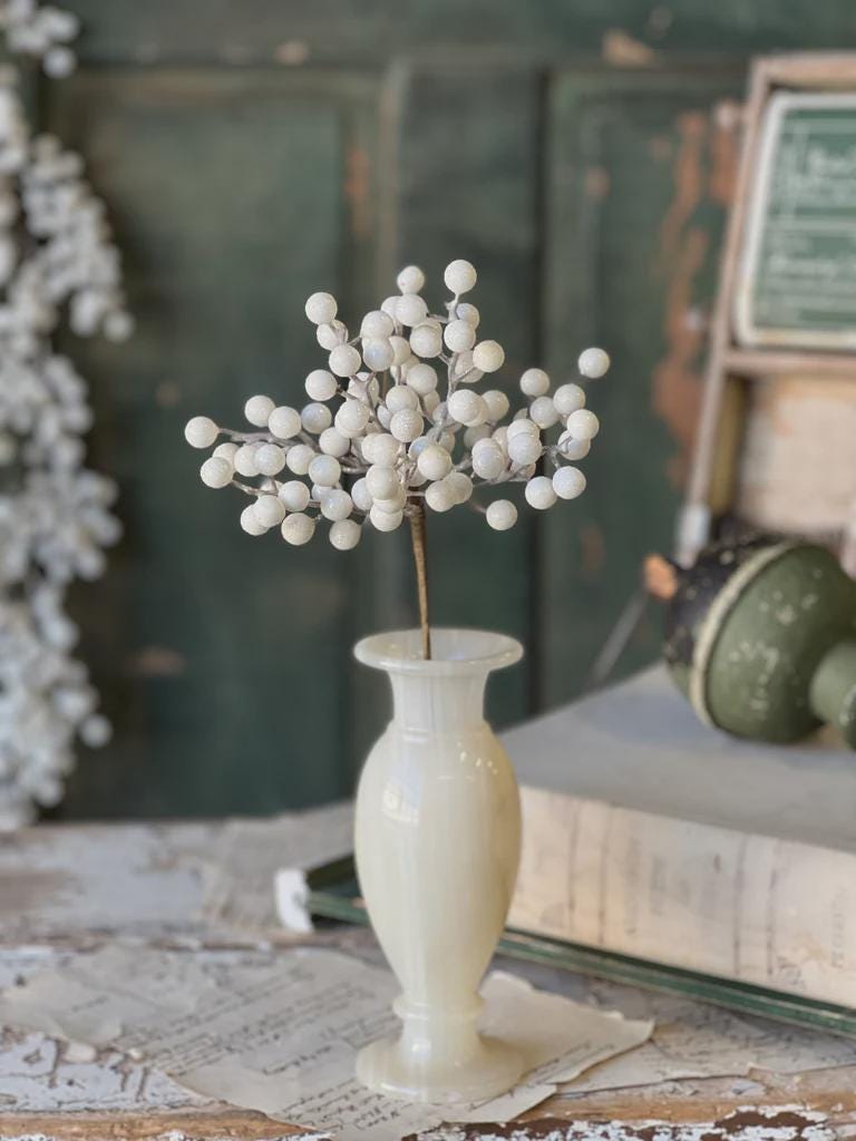 Faux Icy White Berry Pick - 12 Inch Christmas Florals