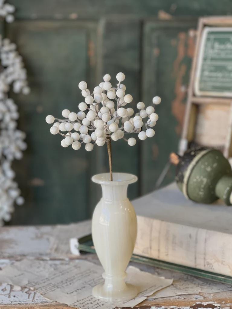 Faux Icy White Berry Pick - 12 Inch Christmas Florals