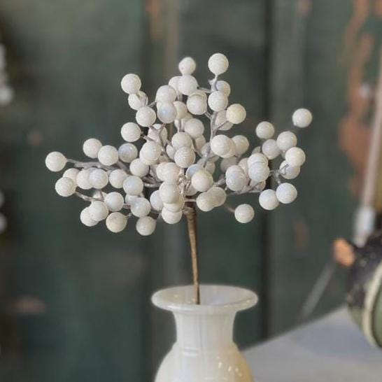 Faux Icy White Berry Pick - 12 Inch Christmas Florals