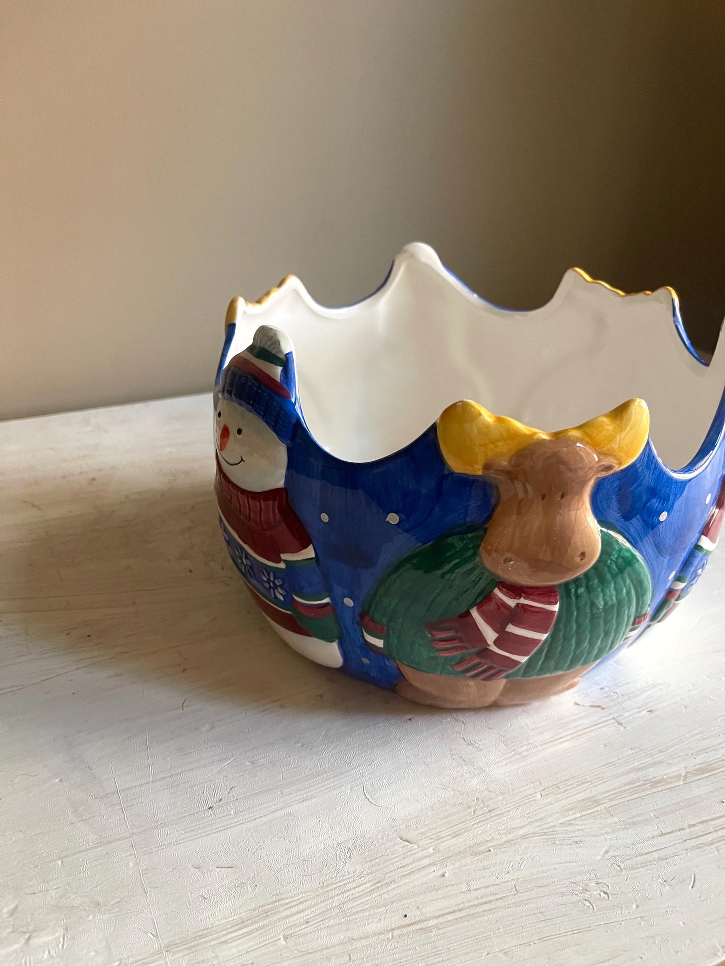 St Nicholas Square 1999 Snowman Bowl | Vintage Christmas Serving Dish 9"