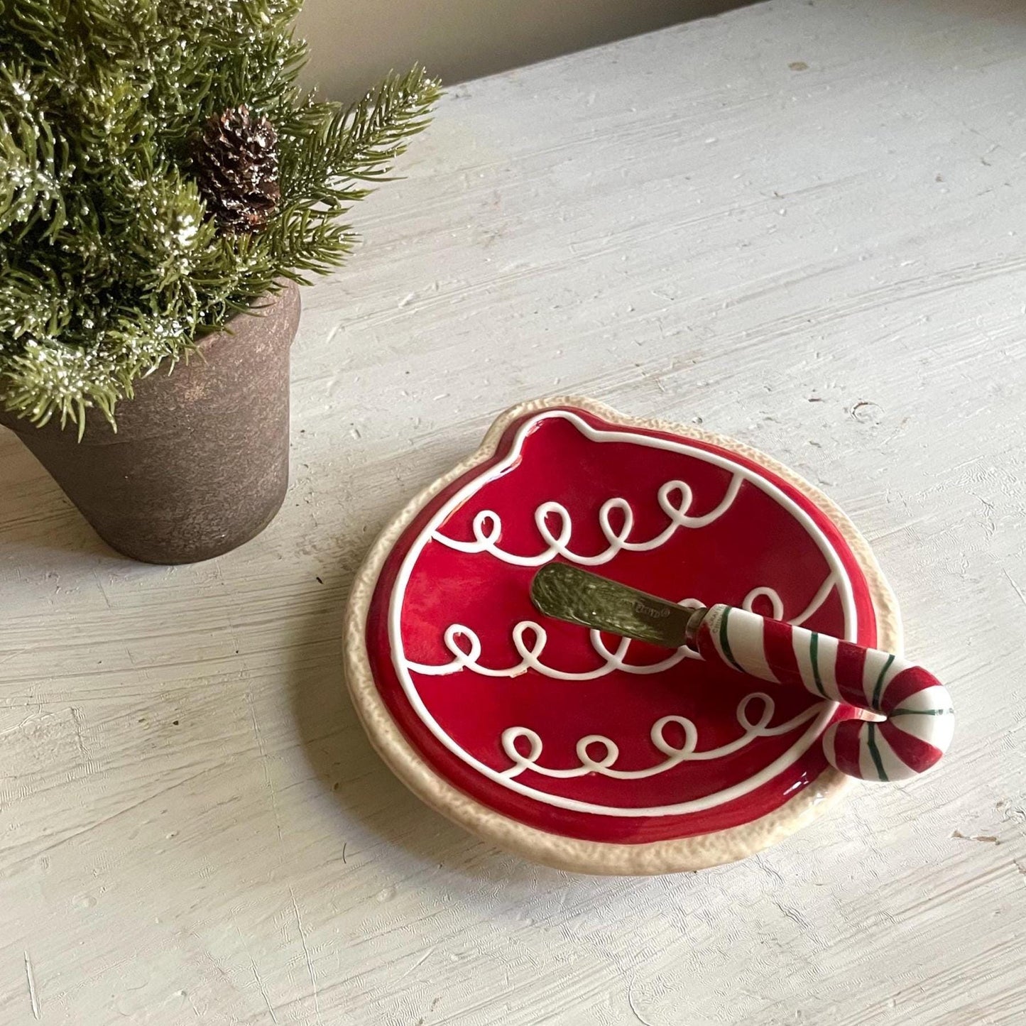 Fitz & Floyd Christmas Ornament Snack Plate with Spreader: Vintage Holiday Entertaining